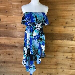 Y2K Body Central blue floral off the shoulder dress